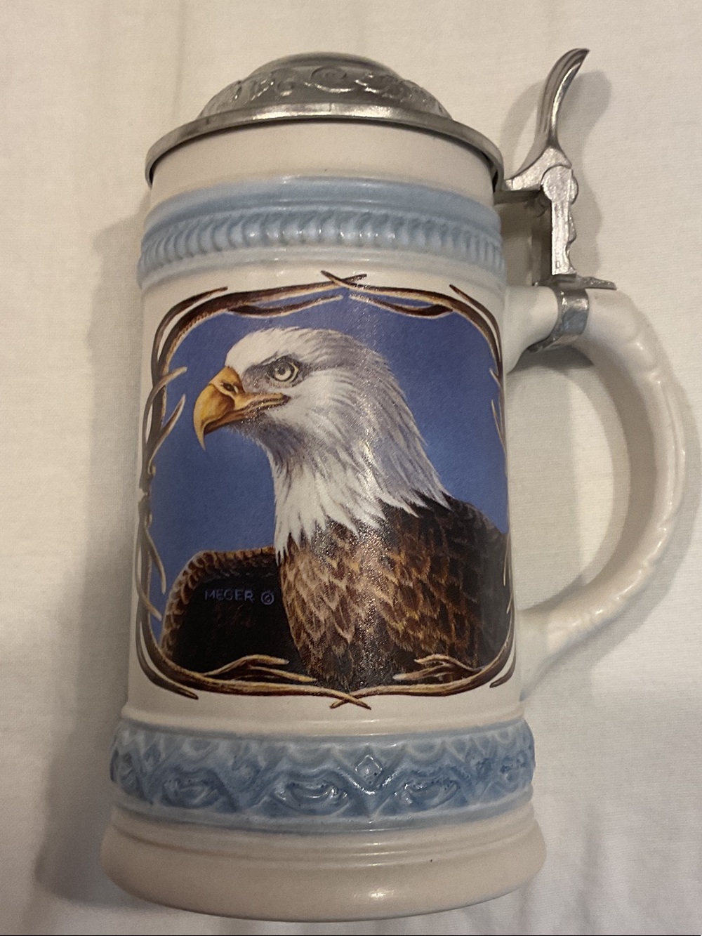 Gerz Germany Beer Stein Bald Eagle Pewter Lid